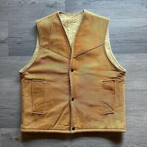 Vintage 70s Sherpa Lined Duck Canvas Work Vest USA Small